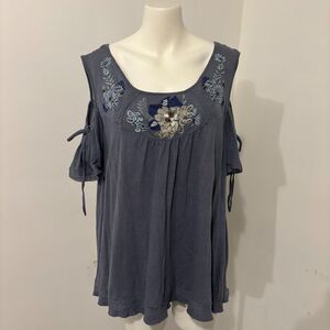 La Bellum Hillary Scott Large Embroidered 2010 Floral Boho Cold Shoulder Top